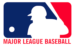 mlb Major League Baseball logo featuring a silhouette of a batter in white against a background divided into blue and red sections, with the words "Major League Baseball" written below.